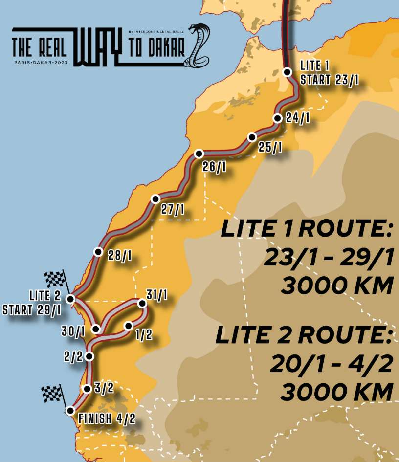 Lite 1 and lite 2 route map for the Real Way to Dakar 2021